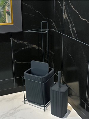 Feyza Design Şık Füme Çöp Kovası ve Tuvalet Fırça Seti, Temizlik Için Pratik Çözüm