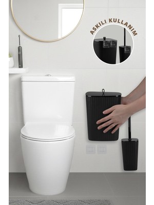 Feyza Design Şık Siyah Wc Fırçalık ve Çöp Kovası Seti, Banyo Için 2'li Tasarım