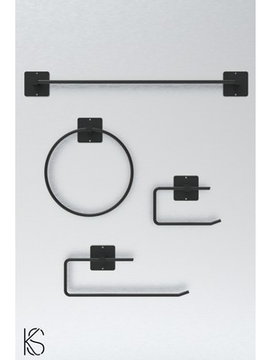 Feyza Design 4'lü Siyah Banyo Seti, Havluluk ve Tuvalet Kağıtlık Takımı