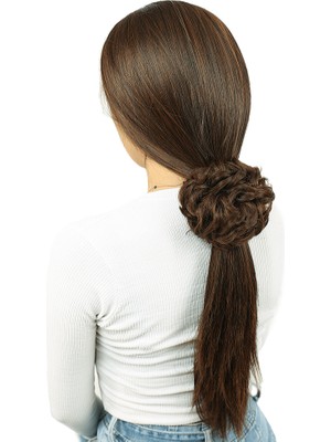 Yoğun Lı Lastikli Topuz Toka / Kahve Karamel