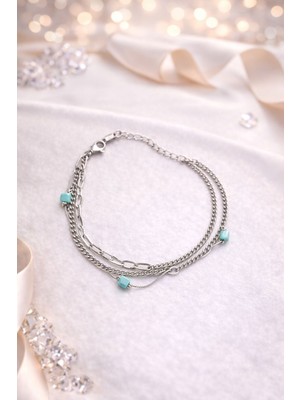 Asmentum Çift Zincir Detaylı Top Uçlu Gümüş Bileklik – Minimal & Modern Tasarım