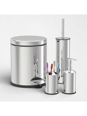 Feyza Design 4'lü Banyo Seti, 3 Lt Metal Çöp Kovası Takımı, Şık ve Kullanışlı