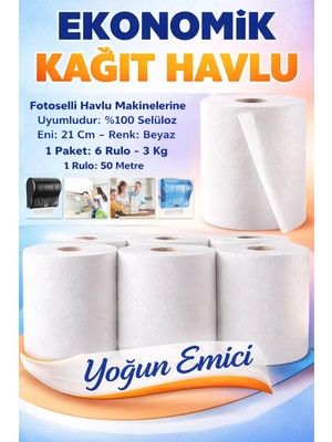 PC Premium Center Profesyonel Fotoselli Kağıt Havlu 21 cm 6 Rulo 3 kg - Dev Havlu - Fotoselli Hareketli Kağıt Havlu