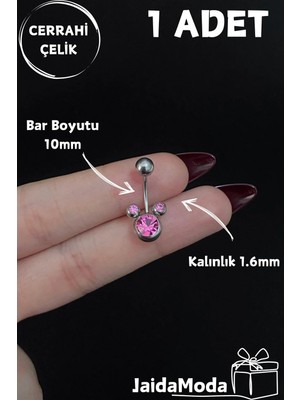 Jaida Moda Kadın Renkli Taşlı Cerrahi Çelik Göbek Piercing