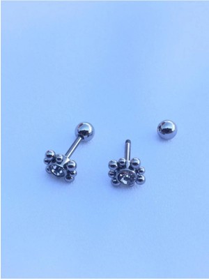 Jaida Moda Kadın Cerrahi Çelik Zirkon Taşlı Top Figürlü 6mm Helix Tragus Piercing