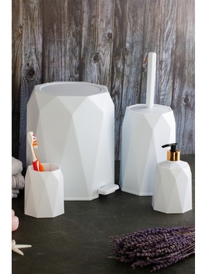 Feyza Design 4'lü Banyo Seti: Çöp Kovası, Tuvalet Fırçası, Sabunluk, Diş Fırçalık
