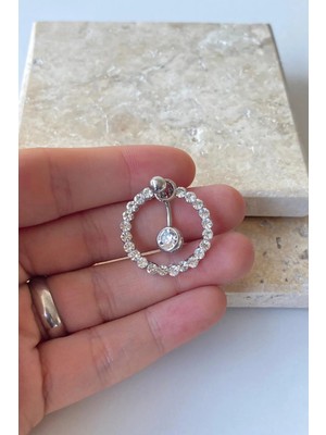 Jaida Moda Kadın Gümüş Zirkon Taşlı Halka Figürlü Çelik Göbek Piercing