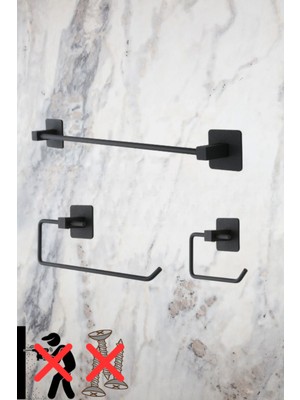 Feyza Design Siyah Kare Yapışkanlı Uzun Havluluk ve Tuvalet Kağıtlığı Seti