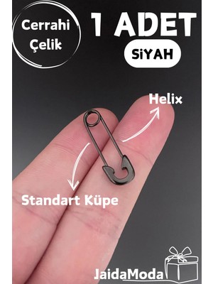 Jaida Moda Siyah Çengelli Iğne Model Standart Küpe Helix Piercing