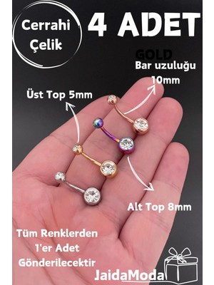 Jaida Moda Cerrahi Çelik Çift Zirkon Taşlı 4'lü Set Göbek Piercing