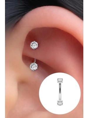 Jaida Moda 316L Cerrahi Çelik Zirkon Taşlı Roke ve Kaş Piercing