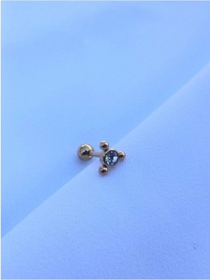 Jaida Moda 316L Cerrahi Çelik Tek Taşlı Üç Top Tragus, Kıkırdak, Helix 6mm Piercing