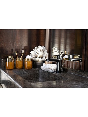 Feyza Design Modern 3'lü Banyo Seti: Sıvı Sabunluk, Diş Fırçalık ve Pamukluk