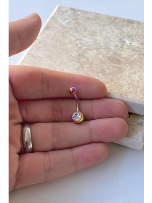 Jaida Moda Kadın Hologram Zirkon Taşlı Çelik Göbek Piercing