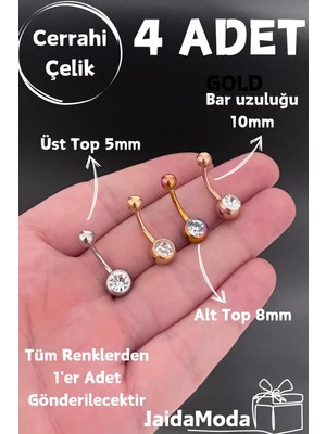Jaida Moda Cerrahi Çelik Zirkon Taşlı 4'lü Set Göbek Piercing