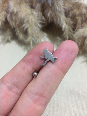 Jaida Moda 316L Cerrahi Çelik Gümüş Ac-Dc Figürlü Tragus, Kıkırdak, Helix 6mm Piercing