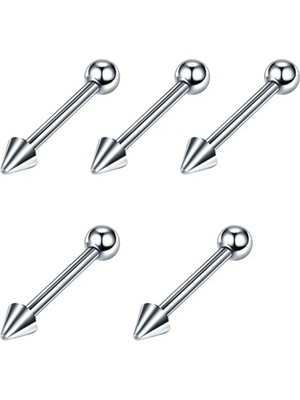 Jaida Moda Unisex Gri Düz Barlı Cerrahi Çelik Çift Uçlu 5'li Set Piercing