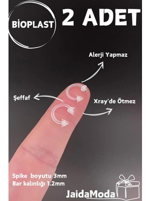 Jaida Moda Şeffaf Spike Bioplast Septum Helix Tragus Piercing 2 Adet