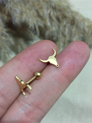 Jaida Moda 316L Cerrahi Çelik Gold Bufalo Figürlü Tragus, Kıkırdak, Helix 6mm Piercing