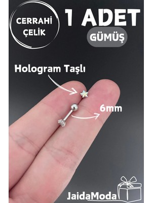 Jaida Moda Hologram Yıldız Taşlı Tragus Helix Cerrahi Çelik Piercing