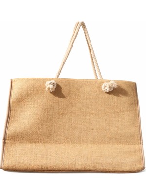 Jüt Tote Çanta - Fermuarlı- 54*34 Cm- Plaj Çantası