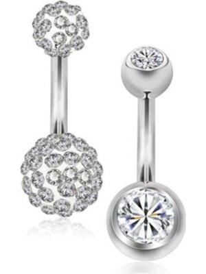Jaida Moda Kadın 2 Adet Cerrahi Çelik Göbek Piercing 2 Ayrı Model