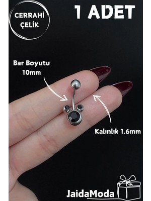 Jaida Moda Kadın Renkli Taşlı Cerrahi Çelik Göbek Piercing