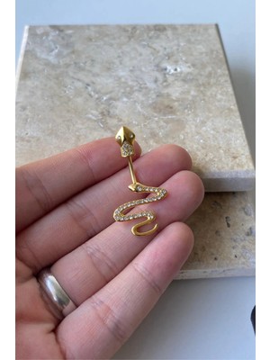 Jaida Moda Kadın Gold Zirkon Yılan Figürlü Çelik Göbek Piercing
