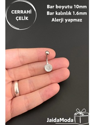 Jaida Moda Cerrahi Çelik Zirkon Taşlı Göbek Piercing