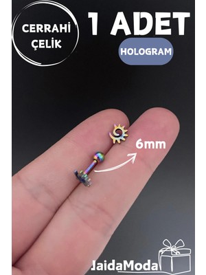 Jaida Moda 316L Cerrahi Çelik Hologram Güneş Figürlü Tragus, Kıkırdak, Helix 6mm Piercing