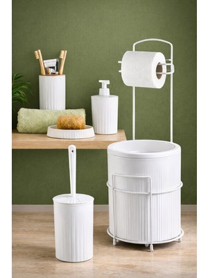 Feyza Design 6 Parça Metal Banyo Seti, Pratik ve Şık Tasarım, 7 Litre Çöp Kovası