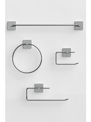 Feyza Design Krom 4'lü Set Uzun Havlu, Yuvarlak Havluluk, Rulo Peçetelik, Wc Ürünleri