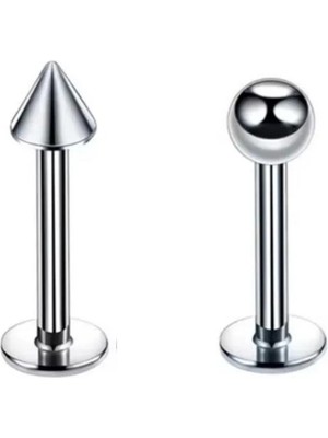Jaida Moda 316L Cerrahi Çelik Gümüş Renk Sivri Uçlu ve Top Model 2li Set Labret Piercing