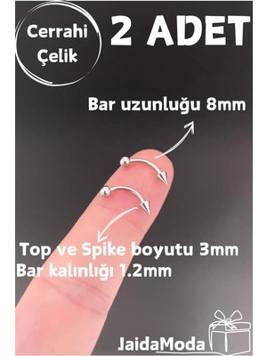 Jaida Moda Gri Top ve Spike Uçlu Kaş, Rook, Conch, Daith Çelik Piercing 2 Adet
