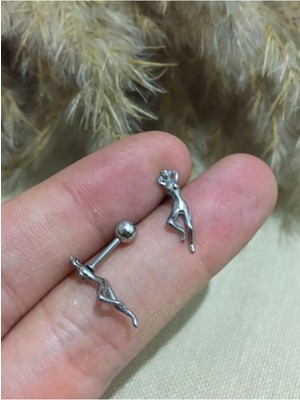 Jaida Moda 316L Cerrahi Çelik Gümüş Kadın Figürlü Tragus Kıkırdak Helix 6 mm Piercing