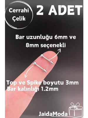Jaida Moda Gümüş Top ve Spike Uçlu Helix Tragus Çelik Piercing 2 Adet