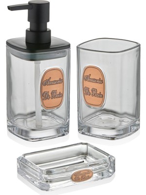 Feyza Design Şeffaf 3 Parça Banyo Seti, 330 Ml, Şık ve Kullanışlı Tasarım