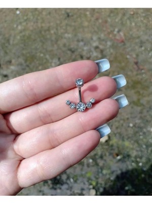 Jaida Moda Kadın Cerrahi Çelik Zirkon Taşlı Göbek Piercing
