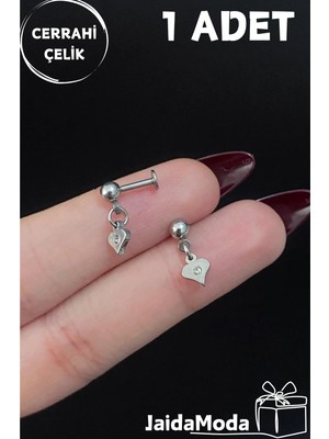 Jaida Moda Gümüş Sallantılı Kalp Figür Cerrahi Çelik Tragus Helix Piercing