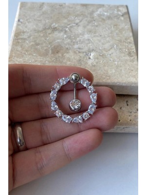 Jaida Moda Kadın Gümüş Zirkon Damla Figürlü Çelik Göbek Piercing
