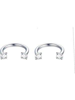 Jaida Moda Unisex Gümüş Zirkon Taşlı 2'li Set Septum Helix Body Çelik Piercing