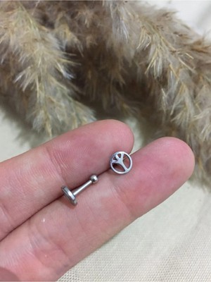 Jaida Moda 316L Cerrahi Çelik Gümüş Barış (Peace) Figürlü Tragus, Kıkırdak, Helix 6mm Piercing