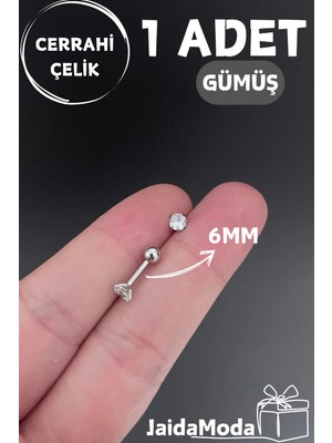 Jaida Moda Zirkon Taşlı Top Uçlu Helix Tragus Cerrahi Çelik Piercing
