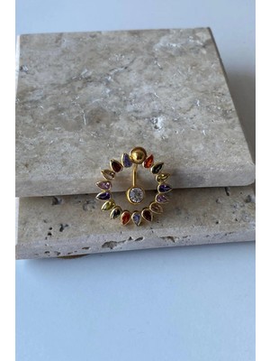 Jaida Moda Kadın Gold Renkli Damla Taş Figürlü Çelik Göbek Piercing