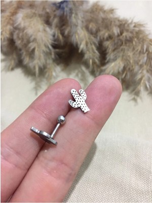 Jaida Moda 316L Cerrahi Çelik Gri Kaktüs Figürlü Tragus, Kıkırdak, Helix 6mm Piercing