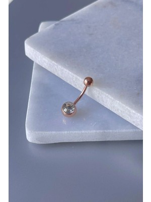 Jaida Moda Kadın Rose Renk Zirkon Taşlı Çelik Göbek Piercing