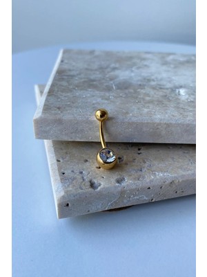 Jaida Moda Kadın Gold Zirkon Taşlı Çelik Göbek Piercing