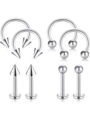 Jaida Moda 316L Çelik Gümüş Renkli 8'li Set Septum ve Tragus Helix Piercing Kadınlar İçin Şık