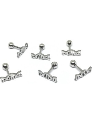 Jaida Moda 316L Cerrahi Çelik Gri Dna Figürlü Tragus, Kıkırdak, Helix 6mm Piercing