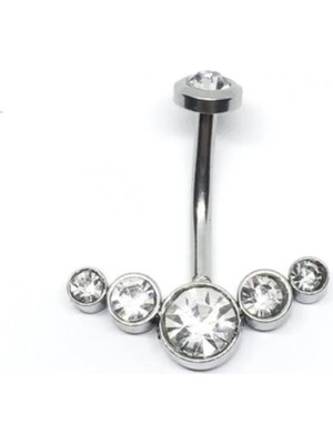 Jaida Moda Kadın 316L Cerrahi Çelik Beş Taşlı Gümüş Göbek Piercing